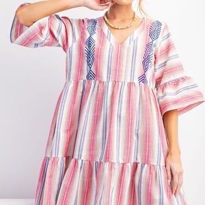 Easel Striped V-Neck Tiered Dress Size 1X New With Tags